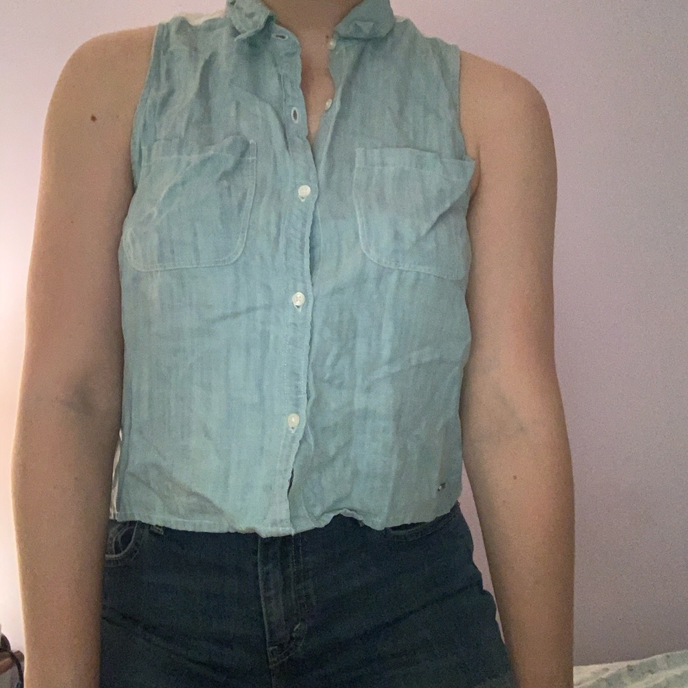 Faux denim cropped tank top
